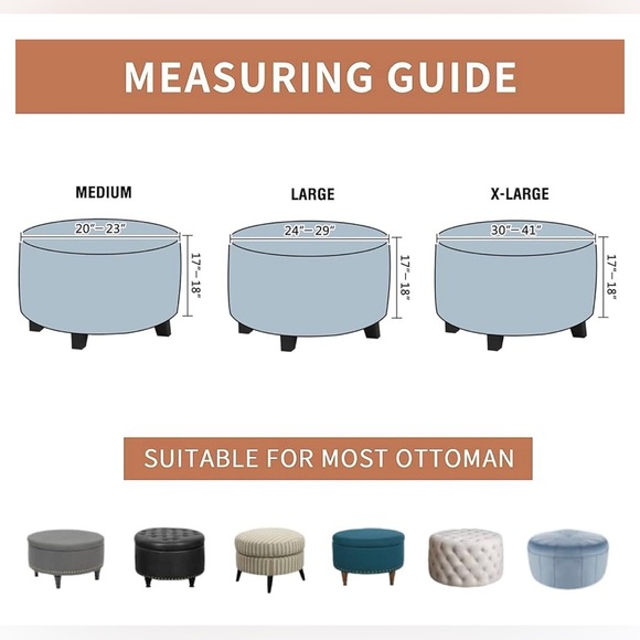 Stretch round Ottoman Slipcover for Foot Stool with Nonslip Elastic Bottom XL - Picture 2 of 6